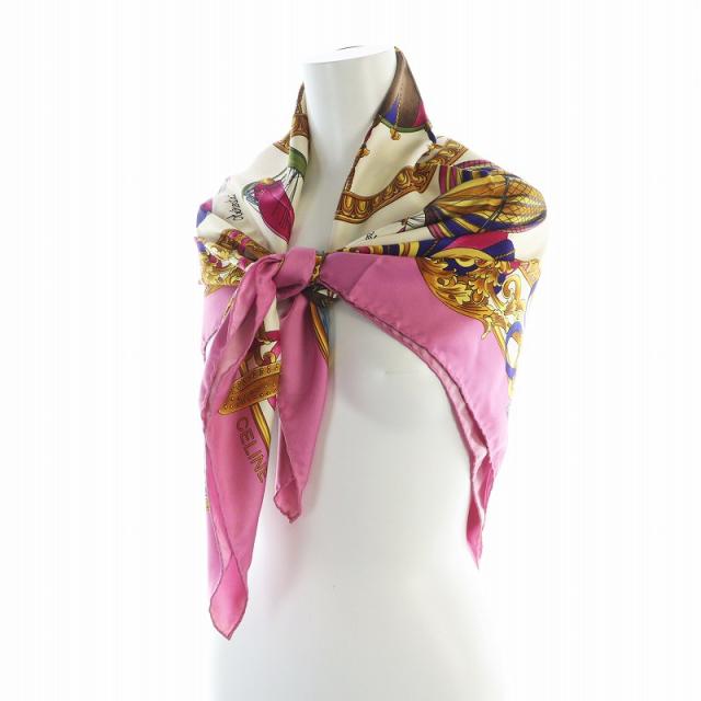 中古】セリーヌ CELINE 大判スカーフ ストール 絹 シルク 気球 飛行機