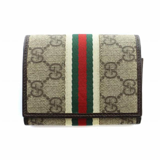 【中古】グッチ GUCCI カードケース 名刺入れ シェリーライン GGスプリーム PVC レザー 茶 ブラウン レディース