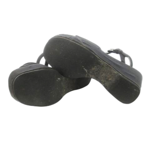 【中古】プラダ PRADA ストラップサンダル ウェッジソール ファブリック レザー 革 ロゴ刻印 35.5 22.5cm 黒