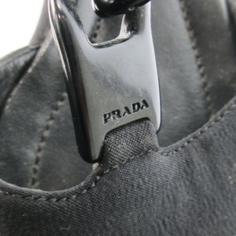 【中古】プラダ PRADA ストラップサンダル ウェッジソール ファブリック レザー 革 ロゴ刻印 35.5 22.5cm 黒