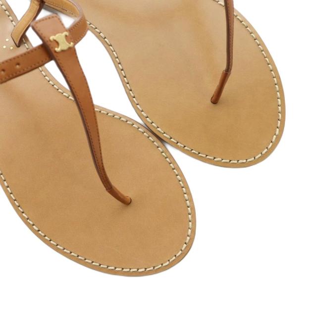 【中古】未使用品 セリーヌ CELINE トング サンダル Tストラップ レザー トリオンフ ロゴ ゴールド金具 39 25cm 茶 中古】未使用品 セリーヌ CELINE トング サンダル Tストラップ レザー