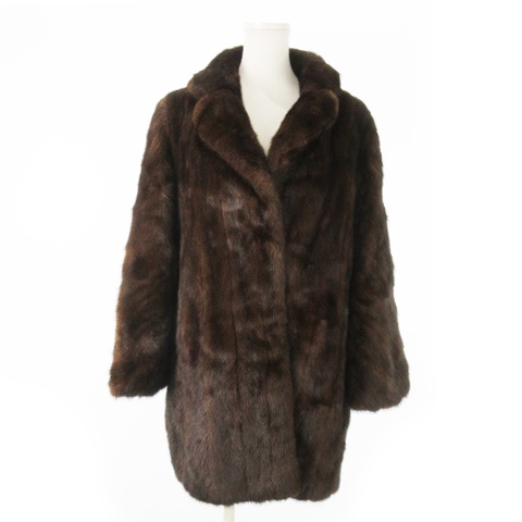 【中古】ノーブランド ファーコート ミドル丈 ミンクファー 毛皮 11 茶 ブラウン /AO9 ■GY11 レディース