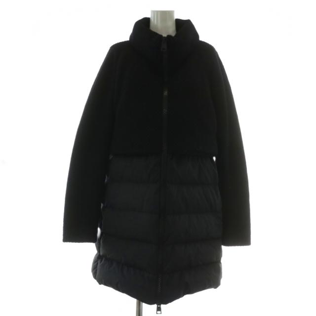 【中古】HERNO ダウンコート ナイロン ニット ウール 切り替え ミドル ジップアップ 44 L 黒 PI0822D-33220-9300