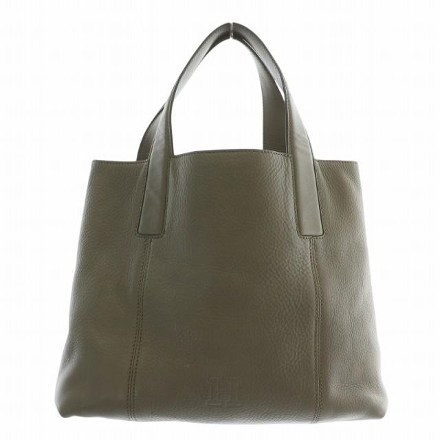 【中古】ヒロフ HIROFU ヴィータ トートバッグ ハンド レザー オープントップ ロゴ 型押し グレー