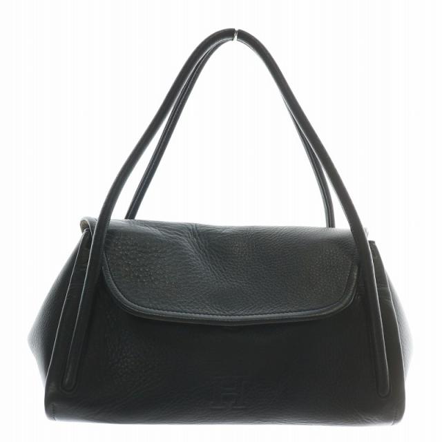 HIROFUオールレザー HIROFU◇ロゴ型押し/ハンドバッグ/レザー/BLK ロゴ