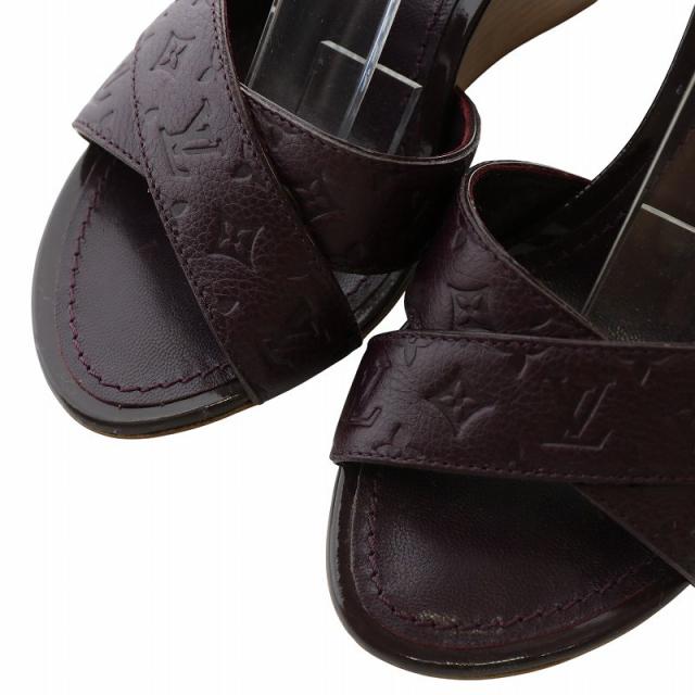 【中古】ルイヴィトン LOUIS VUITTON サンダル レザー オープントゥ ウェッジソール モノグラム 型押し 34 21.5cm 紫