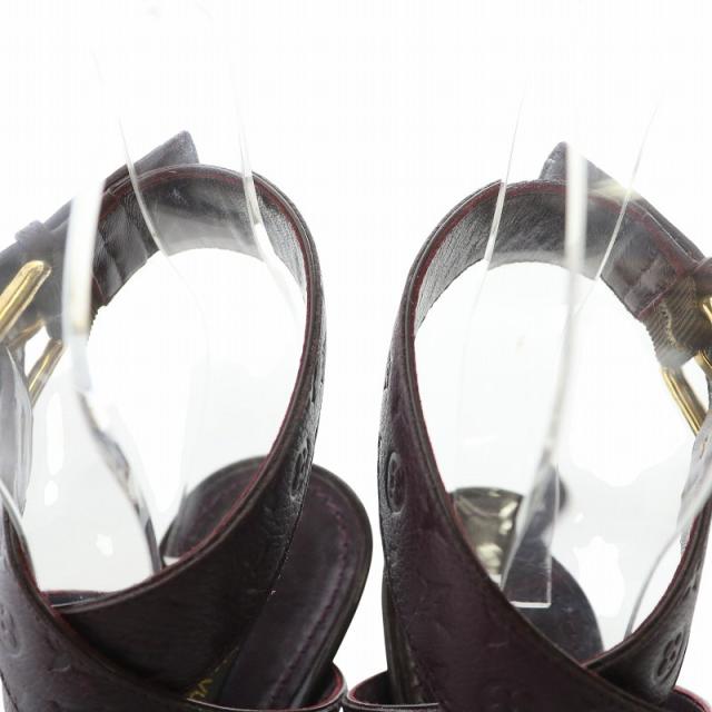 【中古】ルイヴィトン LOUIS VUITTON サンダル レザー オープントゥ ウェッジソール モノグラム 型押し 34 21.5cm 紫