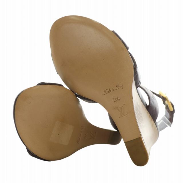 【中古】ルイヴィトン LOUIS VUITTON サンダル レザー オープントゥ ウェッジソール モノグラム 型押し 34 21.5cm 紫