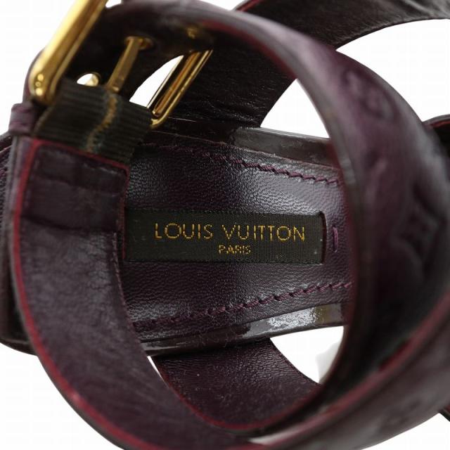 【中古】ルイヴィトン LOUIS VUITTON サンダル レザー オープントゥ ウェッジソール モノグラム 型押し 34 21.5cm 紫