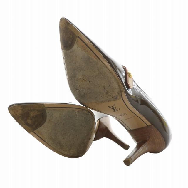 【中古】ルイヴィトン LOUIS VUITTON パンプス エナメル ポインテッドトゥ ハイヒール ストラップ 34M 21.5cm 茶色