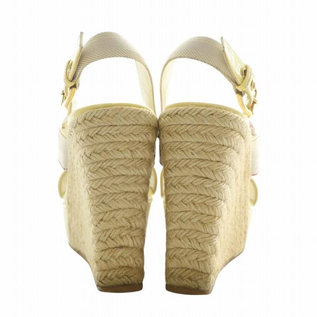 【中古】LOUIS VUITTON サンダル エナメル エスパドリーユ オープントゥ ウェッジソール 34.5 22cm 黄色 ベージュ 中古】LOUIS VUITTON サンダル エナメル エスパドリーユ オープントゥ