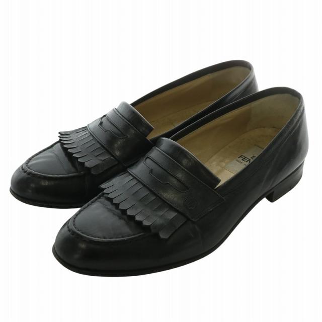 TOD'S ダブルT フリンジ付き黒ローファー 36 TOD'S 黒 トッズ ダブルT