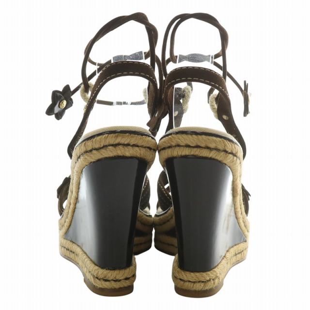 【中古】LOUIS VUITTON サンダル エナメル エスパドリーユ ウェッジソール ストラップ 34 21.5cm 茶色 ベージュ