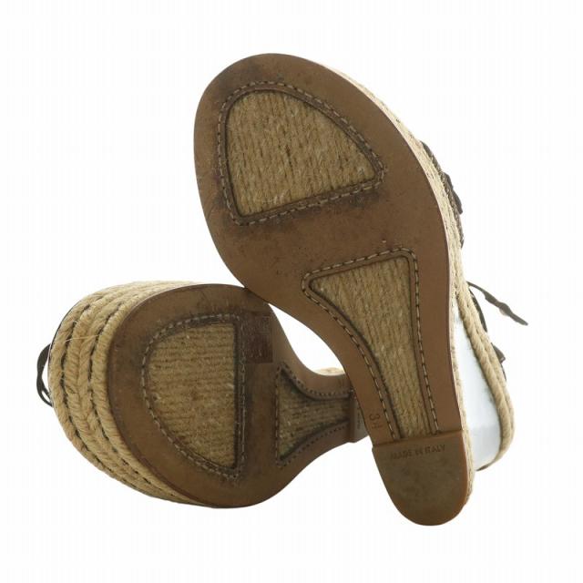 【中古】LOUIS VUITTON サンダル エナメル エスパドリーユ ウェッジソール ストラップ 34 21.5cm 茶色 ベージュ