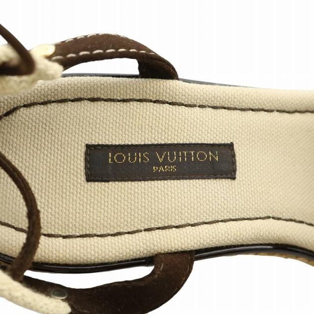 【中古】LOUIS VUITTON サンダル エナメル エスパドリーユ ウェッジソール ストラップ 34 21.5cm 茶色 ベージュ