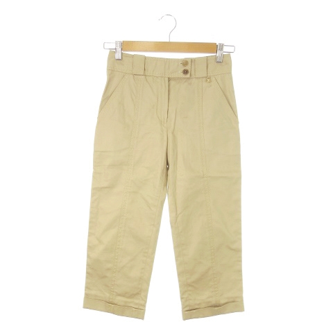 【中古】ルイヴィトン LOUIS VUITTON パンツ クロップド カプリ コットン ロゴプレート ステッチ 34 XS ベージュ