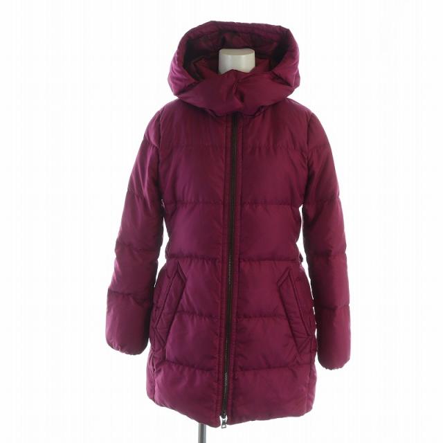 【中古】コーチ COACH ダウンコート ミドル ジップアップ フード ベルト付き 裏シグネチャー XS ピンク 紫 レディース