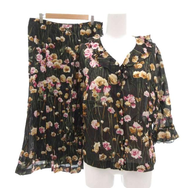 【中古】バーバリー ロンドン BURBERRY LONDON セットアップ シャツ ブラウス スカート 七分袖 花柄 13 ■GY18