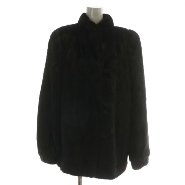 【中古】ノーブランド ファーコート アウター 毛皮 ミンク ミドル 肩パッド 13XL 茶色 ブラウン
