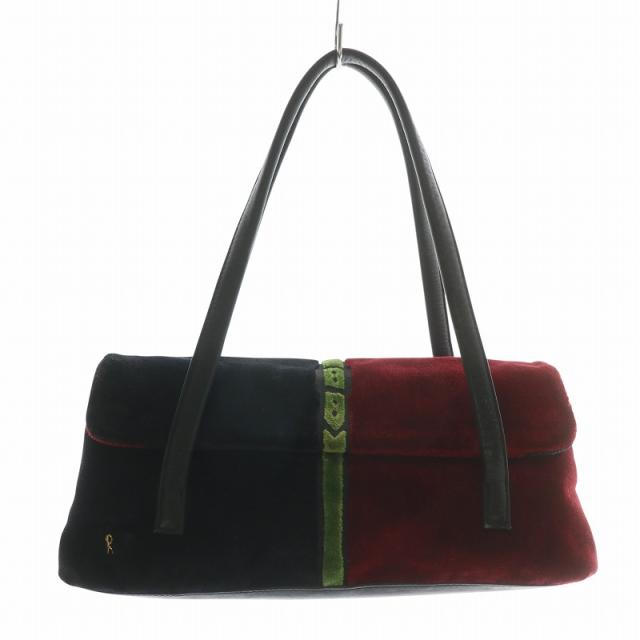 【中古】ロベルタディカメリーノ ヴィンテージ トートバッグ ハンド ベロア ベルベット レザー 配色 紺 赤