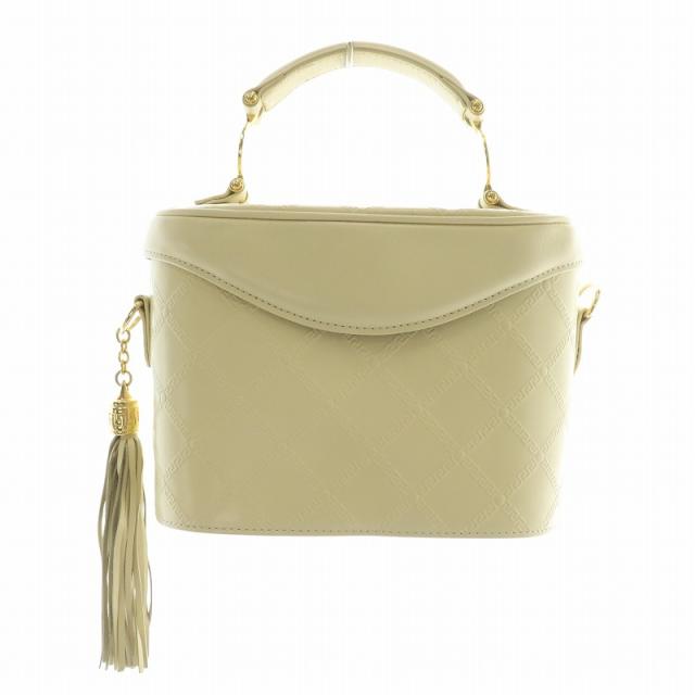 【中古】GIANNI VERSACE ハンドバッグ ショルダー 2WAY レザー フリンジ 総柄 サンバースト ゴールド金具 アイボリー