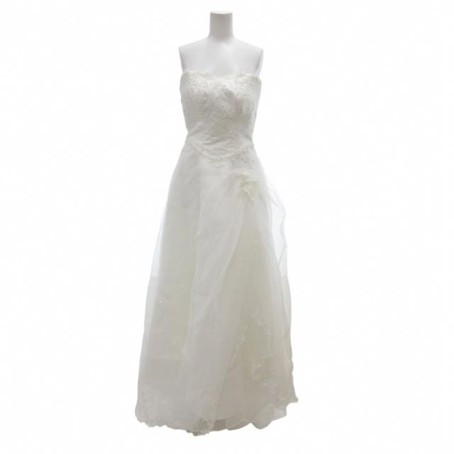 【中古】ノーブランド ウェディングドレス 花柄 刺繍 ベアトップ 白 ホワイト /AE ■GY18 レディース