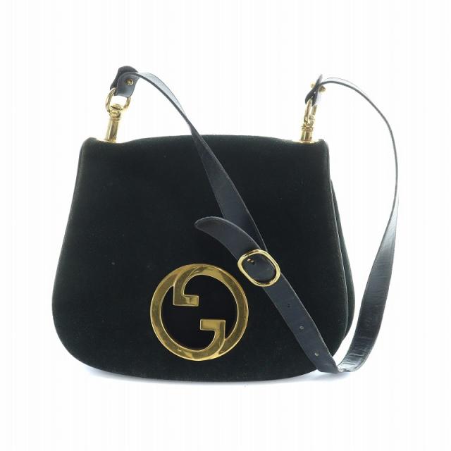 【中古】GUCCI 70s オールドグッチ ヴィンテージ ブロンディ ショルダーバッグ スエード レザー ゴールド金具 黒