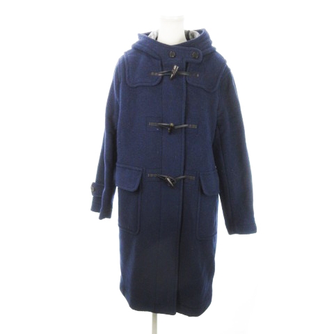 【中古】アクアスキュータム ダッフルコート ロング フーディ トグルボタン 内側チェック 大きいサイズ 13 青