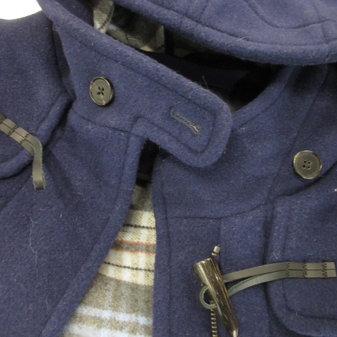 【中古】アクアスキュータム ダッフルコート ロング フーディ トグルボタン 内側チェック 大きいサイズ 13 青 中古】アクアスキュータム ダッフルコート ロング フーディ トグル