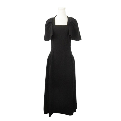 【中古】フレイアイディー FRAY I.D ケープスリーブドレス ロングワンピース フェイクレイヤード 半袖 0 S 黒