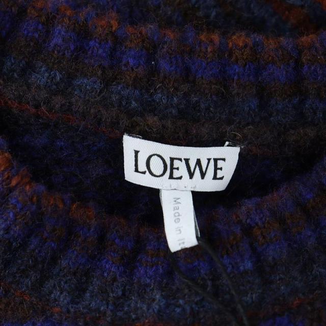 【中古】未使用品 ロエベ LOEWE 24AWニット セーター タグ付き 長袖 マルチボーダー ラバーパッチロゴ アルパカ混_3