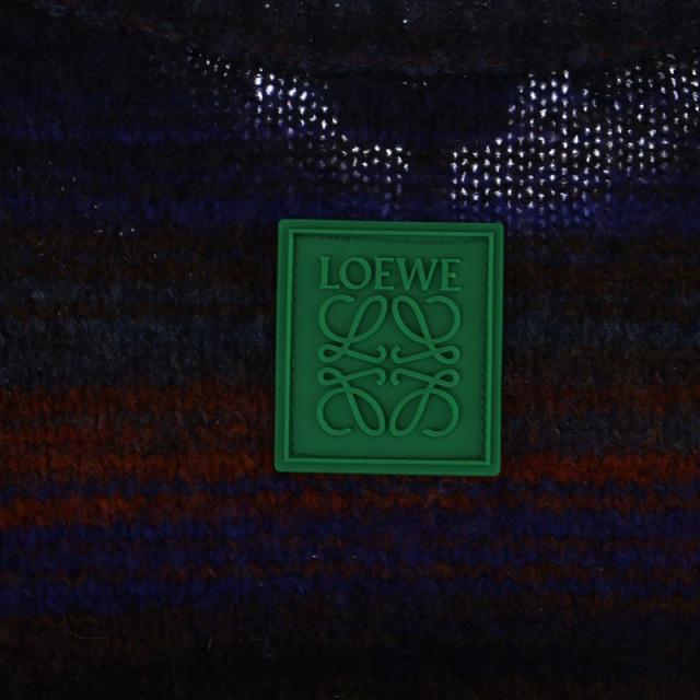 【中古】未使用品 ロエベ LOEWE 24AWニット セーター タグ付き 長袖 マルチボーダー ラバーパッチロゴ アルパカ混_4