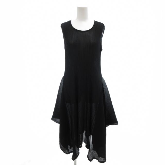 【中古】ミーイッセイミヤケ me ISSEY MIYAKE 美品 ワンピース テクスチャー ノースリーブ ミモレ ロング 黒