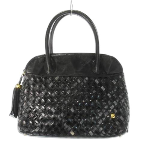 【中古】バリー BALLY ハンドバッグ メッシュ 編み込み レザー 本革 タッセル 黒 ブラック /CK13 ■GY18 レディース