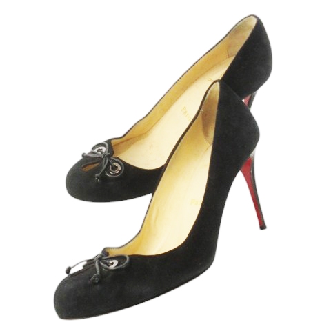 【中古】クリスチャンルブタン Christian louboutin パンプス ピンヒール ラウンドトゥ スエード 切替 リボン 36 黒