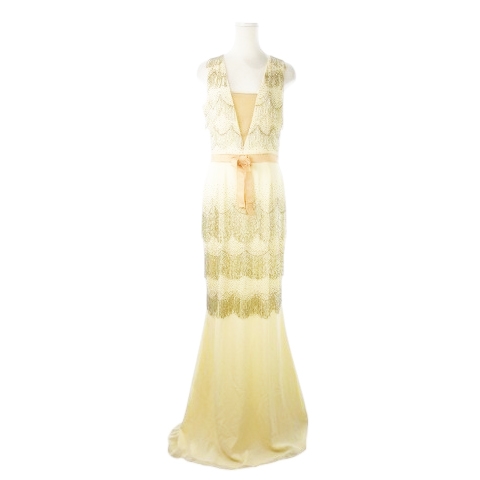 【中古】エリザベッタ フランキ ELISABETTA FRANCHI ドレス ワンピース ロング シアー ビーズ フリンジ 42 白