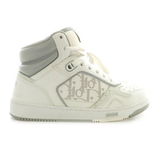 【中古】ディオール Dior B27 HIGH オブリーク スニーカー ハイカット トロッター レザー 35 25.5cm 白 グレー