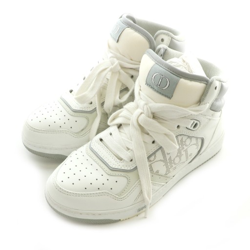 【中古】ディオール Dior B27 HIGH オブリーク スニーカー ハイカット トロッター レザー 35 25.5cm 白 グレー