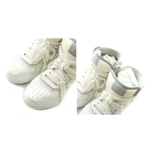 【中古】ディオール Dior B27 HIGH オブリーク スニーカー ハイカット トロッター レザー 35 25.5cm 白 グレー