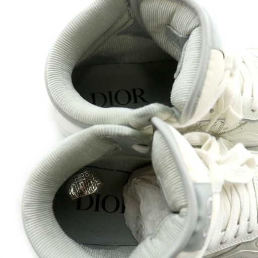 【中古】ディオール Dior B27 HIGH オブリーク スニーカー ハイカット トロッター レザー 35 25.5cm 白 グレー