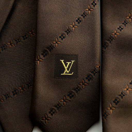 【中古】ルイヴィトン LOUIS VUITTON ネクタイ ワイドタイ モノグラム ストライプ  総柄 シルク 絹 イタリア製 茶 中古】ルイヴィトン LOUIS VUITTON ネクタイ ワイドタイ モノグラム