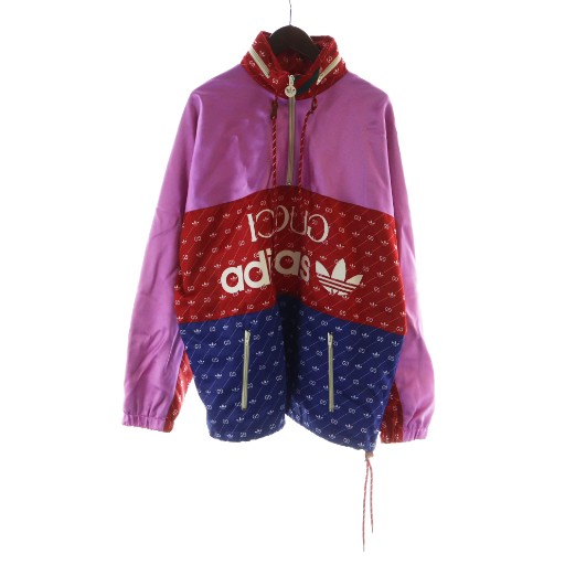 【中古】GUCCI adidas 22SS アセテート ナイロン アノラック ジャケット パーカー ロゴ 48 赤 ピンク 691429 メンズ