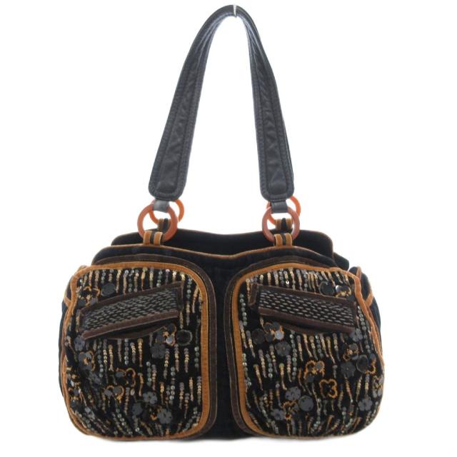 【中古】ジャマンピュエッシュ JAMIN PUECH ハンドバッグ ベロア スパンコール 黒 ブラック /JS ■GY18 レディース
