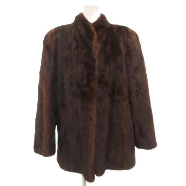 【中古】シャコンヌ chaconne ミンクファーコート 毛皮 ショート 総裏地 大きいサイズ 11 茶 ブラウン /GV