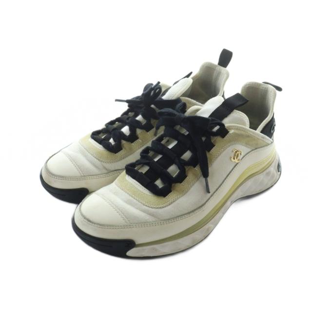 【中古】シャネル CHANEL スニーカー シューズ ココマーク マトラッセソール スエード レザー 39.5 24.5cm 白 G35617