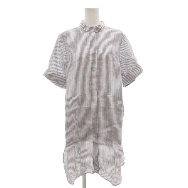 【中古】未使用品 マックスマーラ MAX MARA 白タグ シャツワンピース バンドカラー 半袖 ひざ丈 38 S 水色 レディース