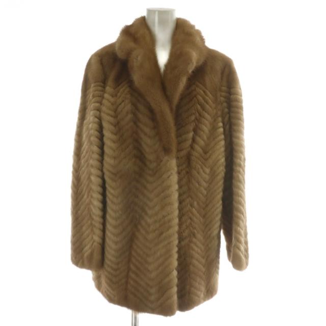 【中古】ノーブランド ファーコート アウター 毛皮 ミンク ミドル ヘリンボーン 13 XL 茶色 ブラウン