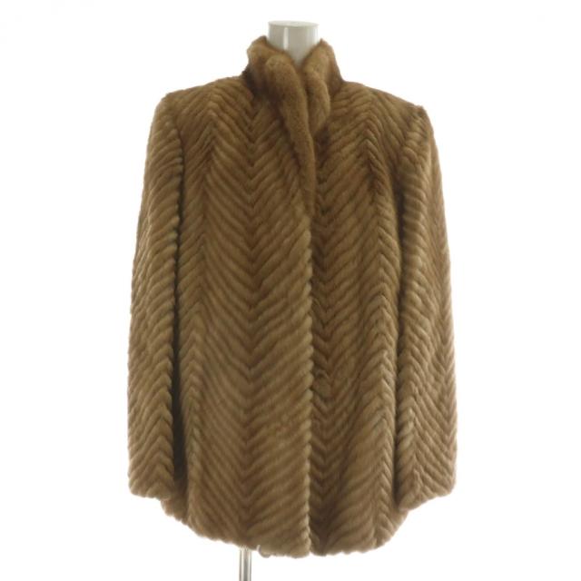 【中古】ロティニー ROTINY ファーコート アウター 毛皮 ミンク ミドル 肩パッド ヘリンボーン 13 XL 茶色 ブラウン