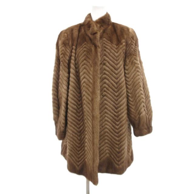 【中古】ノーブランド ファーコート ミンク 毛皮 ミドル丈 11 茶 ブラウン /JS ■GY18 レディース