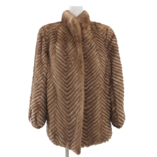 【中古】ファー フラッシュ FUR FLASH ミンクファーコート 毛皮 ムーンバット ミドル 11 茶 ブラウン /GV ■GY18